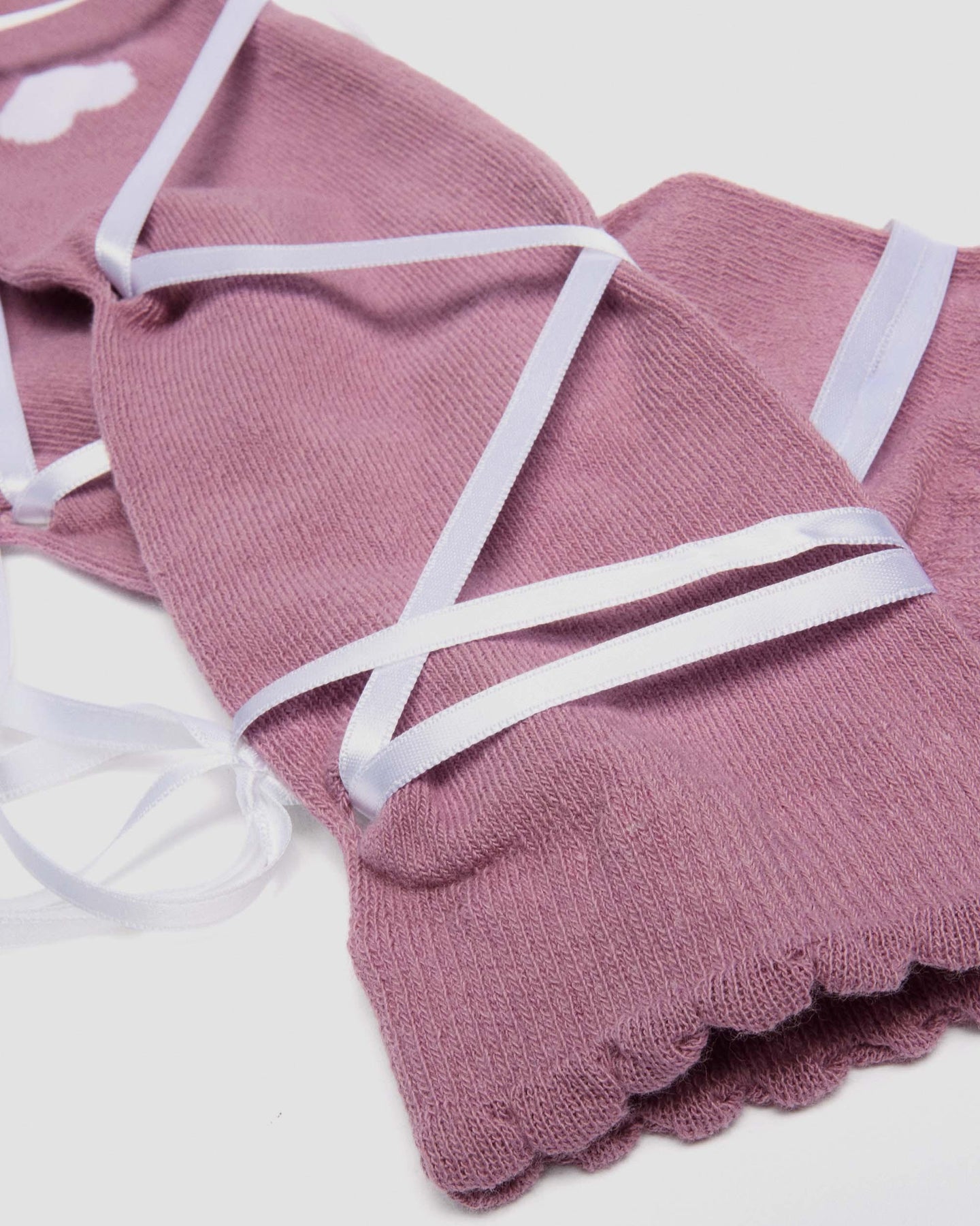 LONG LACE UP SOCK WHITE+DUSTY ROSE
