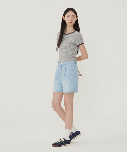 WOMEN PINTUCK DENIM SHORTS