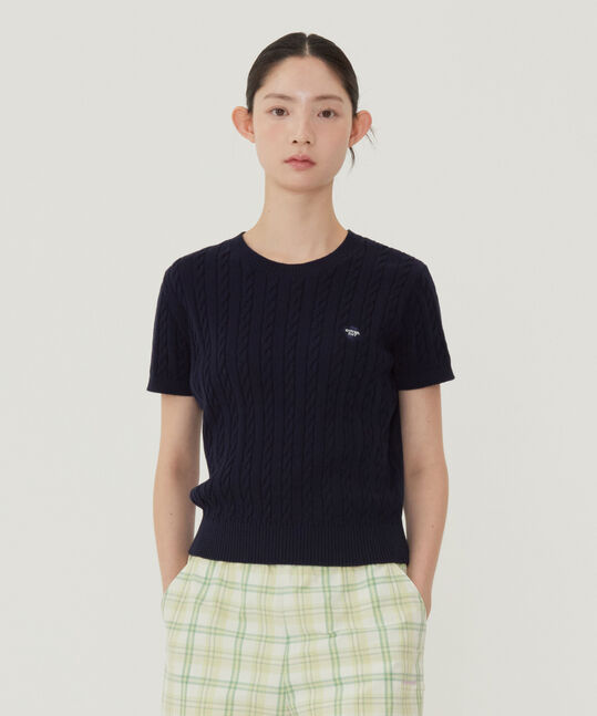 WOMAN CLOVER HEART CABLE HALF KNIT