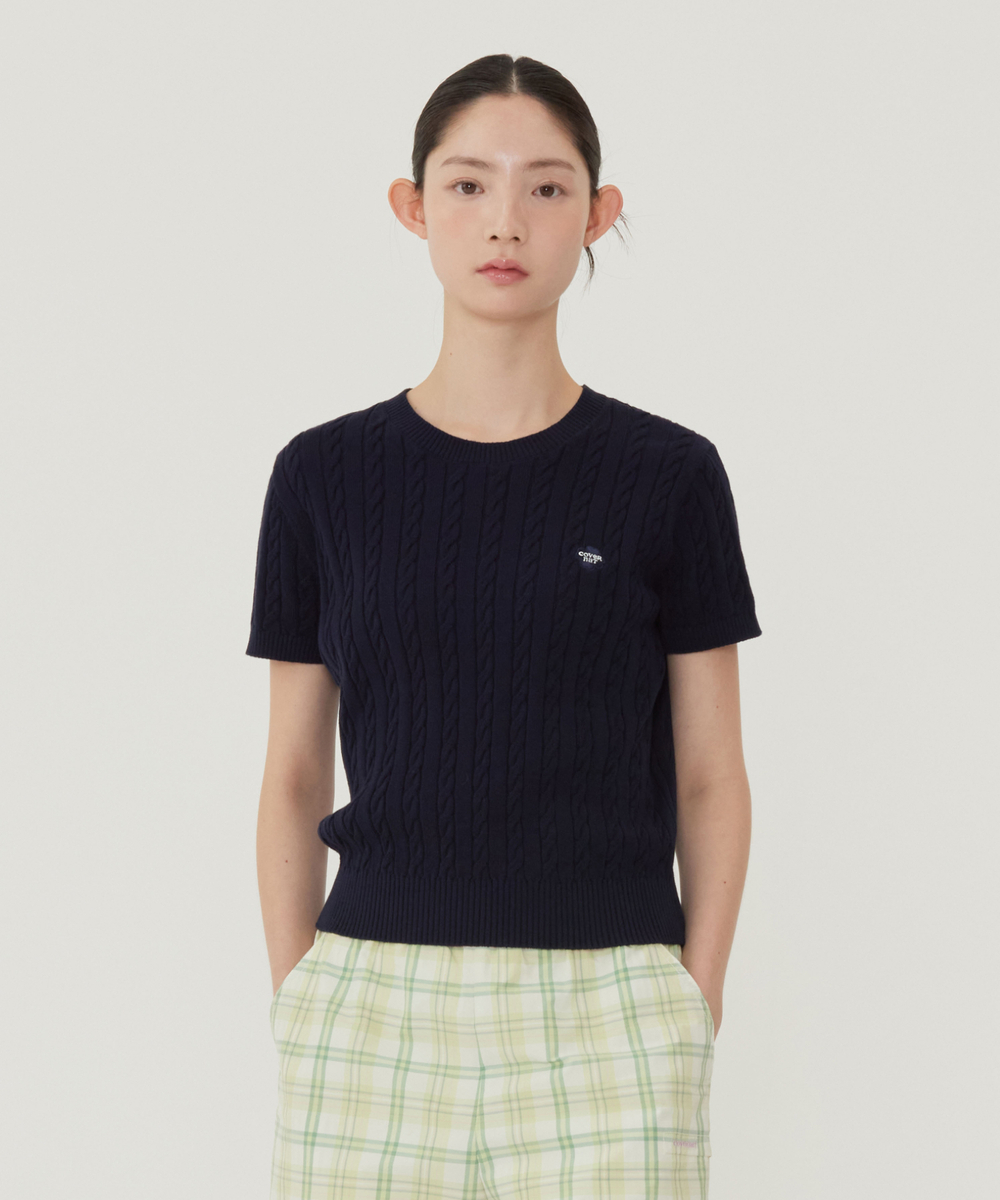 WOMAN CLOVER HEART CABLE HALF KNIT