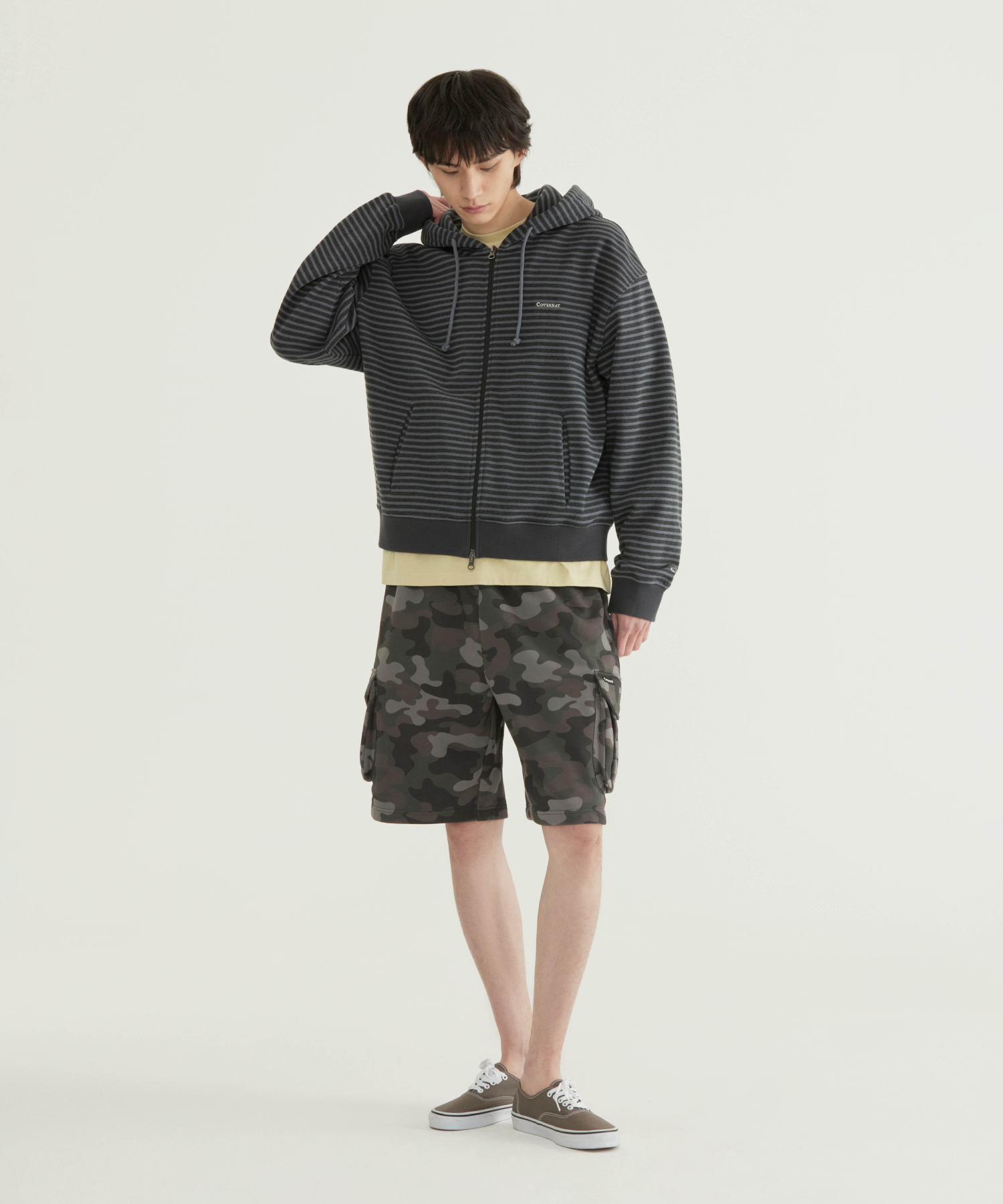 SMALL LOGO STRIPE CROP HOOD ZIP-UP