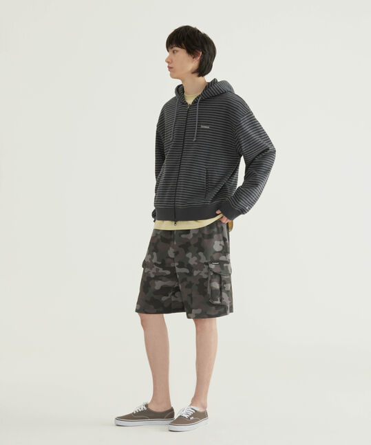 SMALL LOGO STRIPE CROP HOOD ZIP-UP