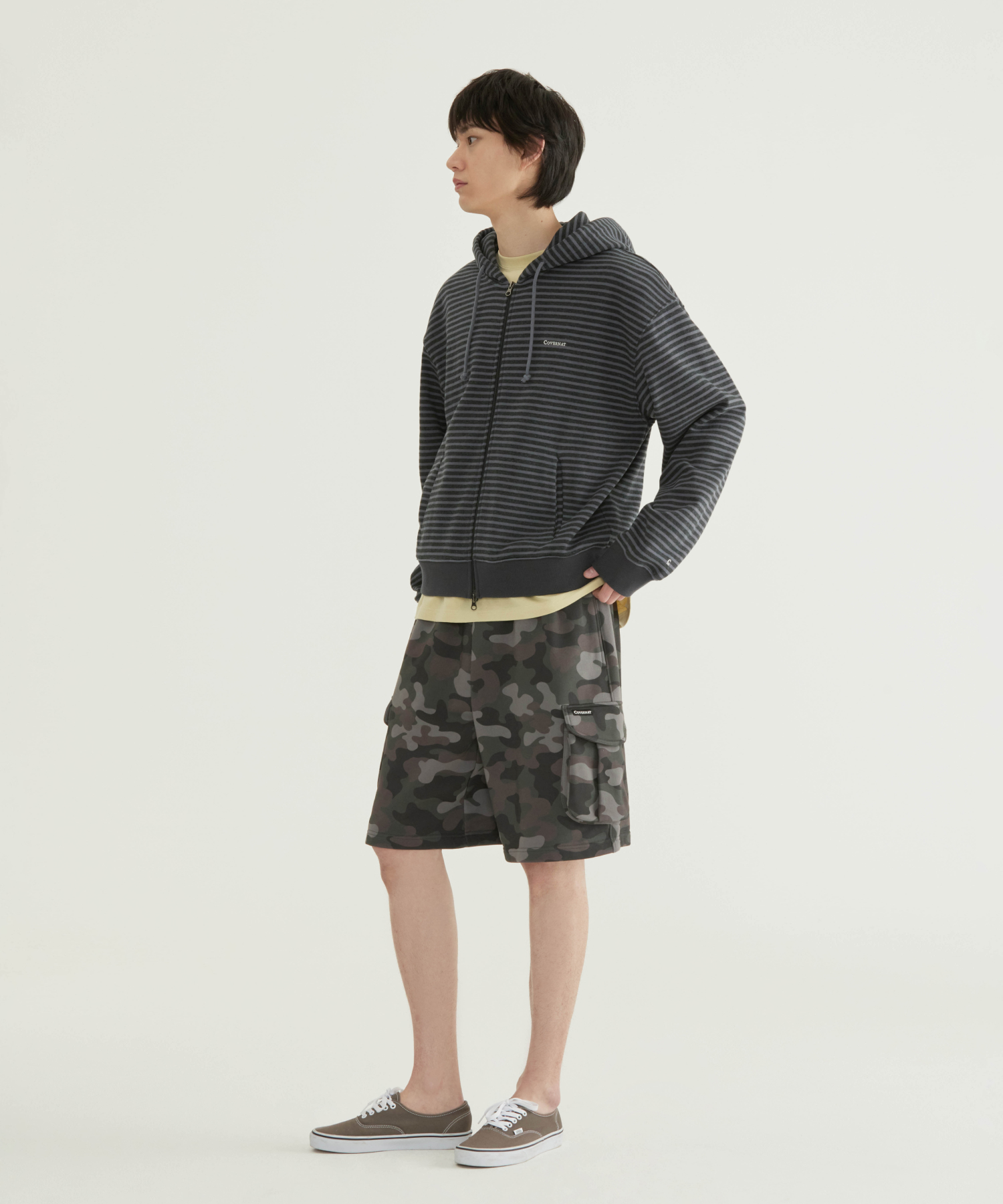 SMALL LOGO STRIPE CROP HOOD ZIP-UP