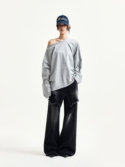 RAW HEM FINISHED BOAT NECK TOP