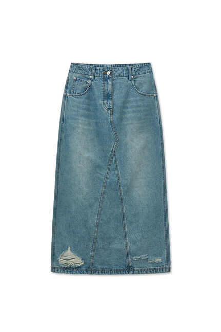 DAMAGE POINT LONG DENIM SKIRT