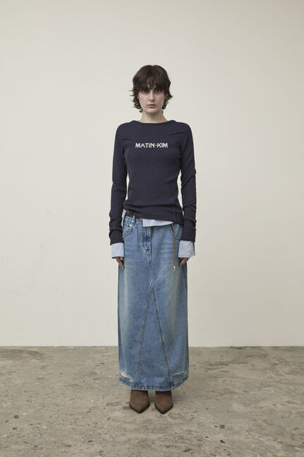 DAMAGE POINT LONG DENIM SKIRT