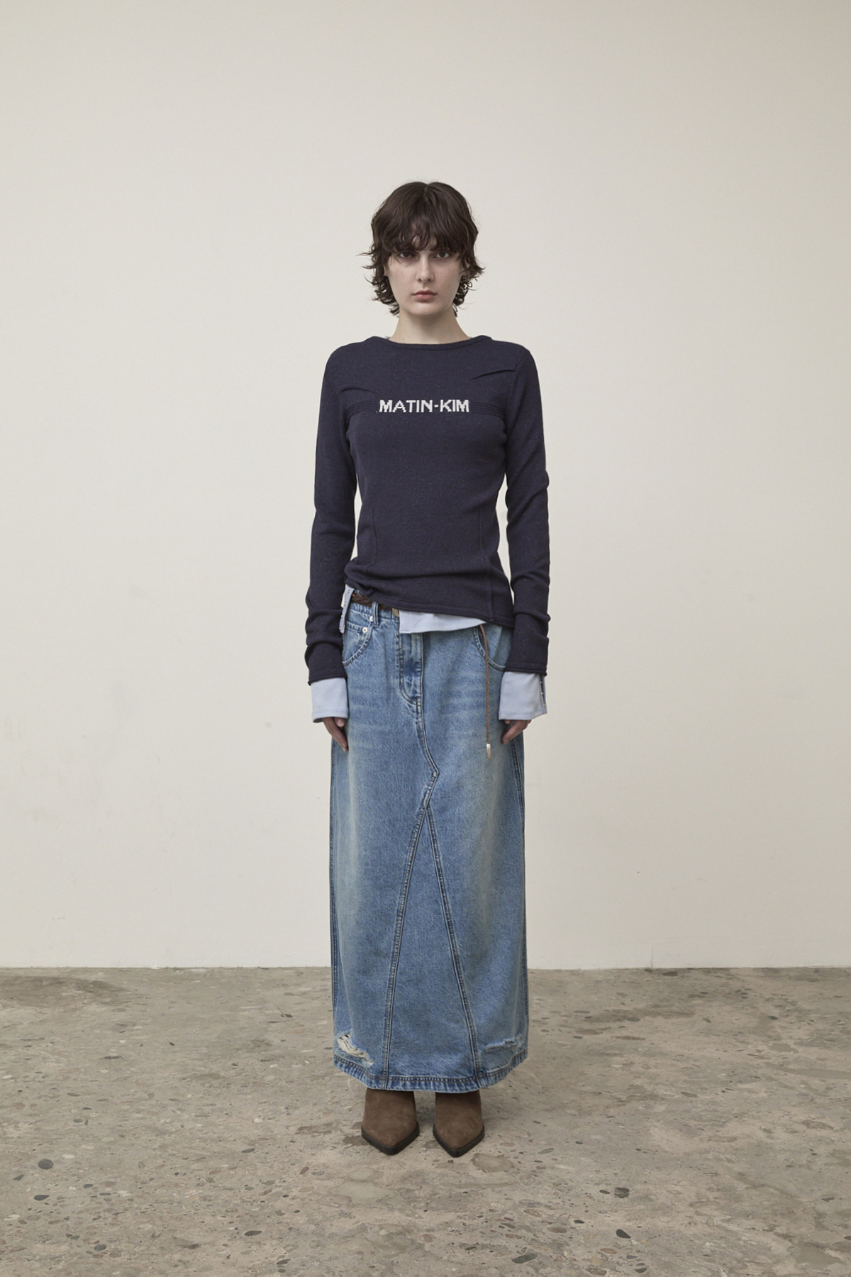 DAMAGE POINT LONG DENIM SKIRT