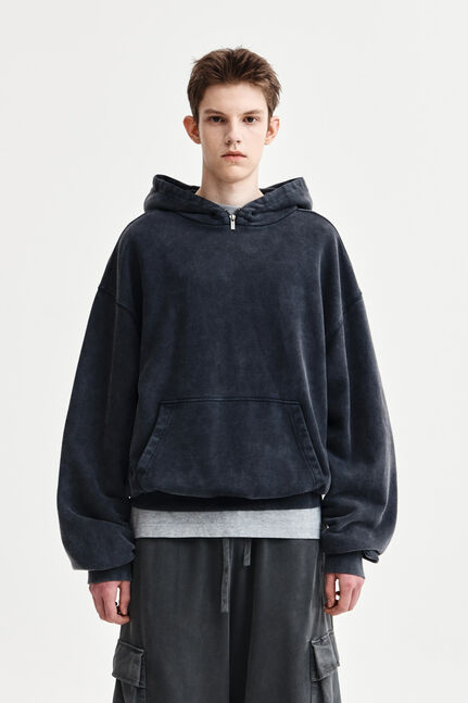 ZIPPER POINT WASHED HOODY FOR MEN