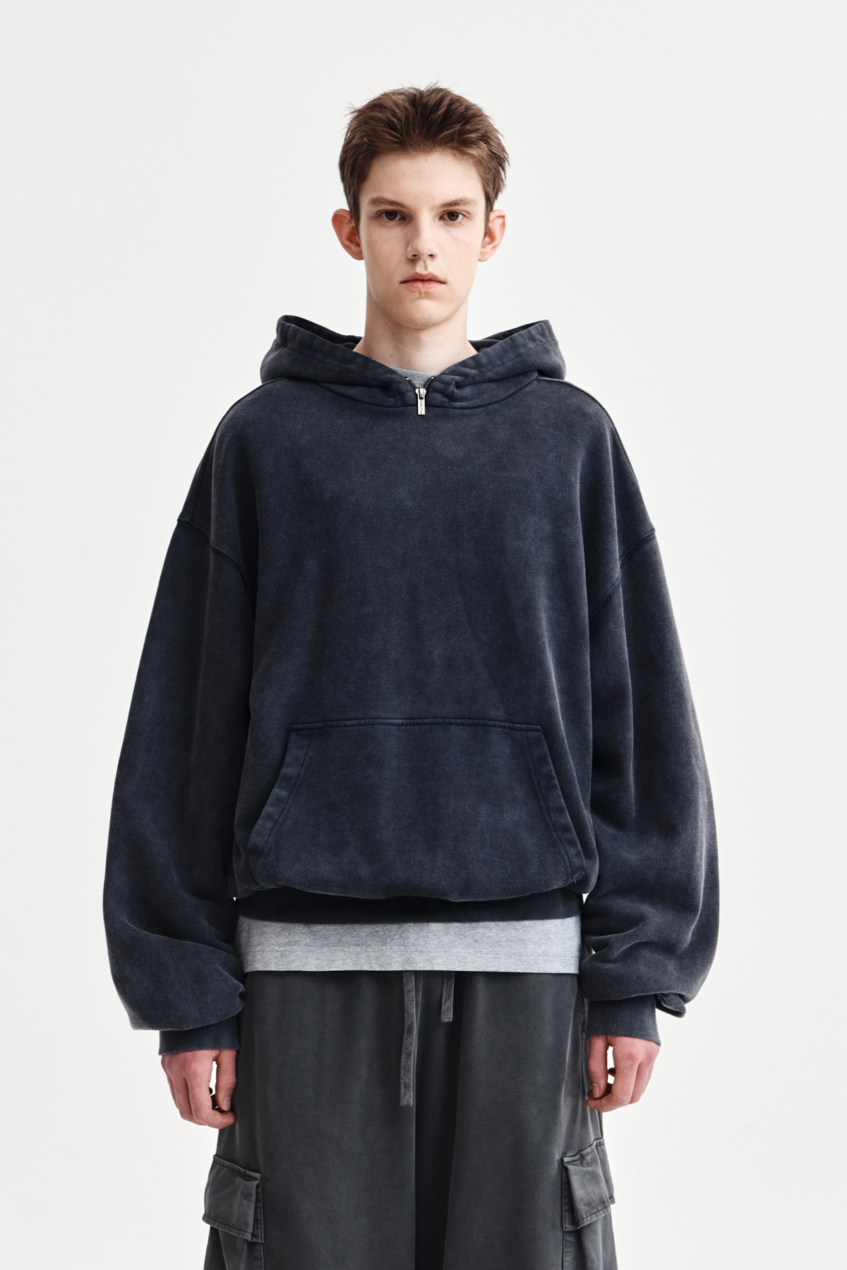 ZIPPER POINT WASHED HOODY FOR MEN