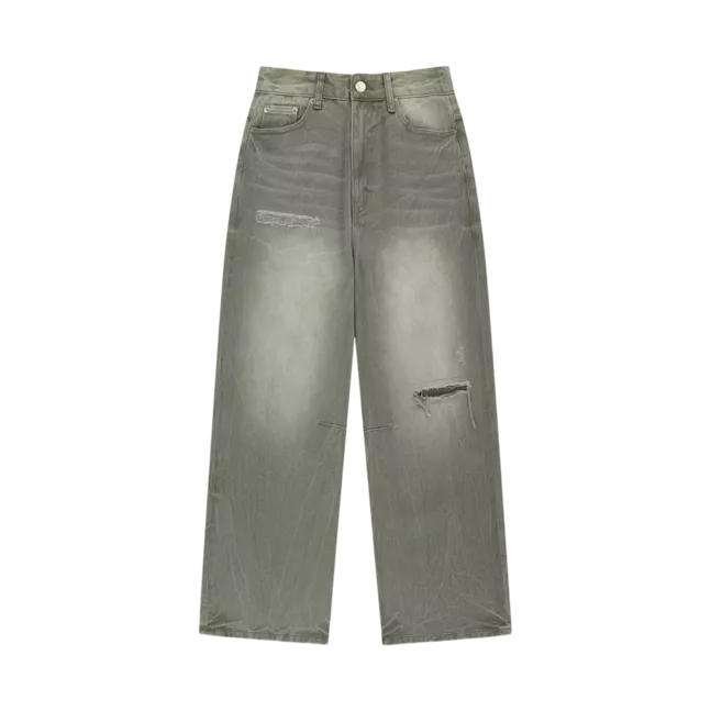 BACK LOGO WASHED DENIM PANTS