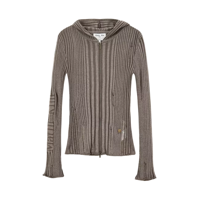 LOGO POINT DAMAGE SLIM HOODY CARDIGAN