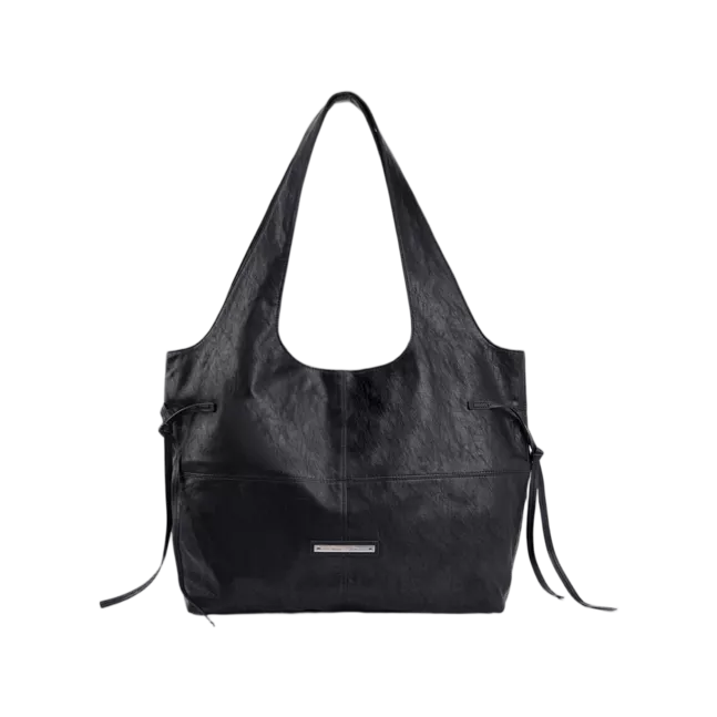 SIDE STRING LEATHER BIG SHOULDER BAG