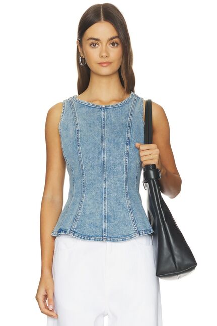 LEIGHTON PEPLUM TOP IN THE DUST STONE