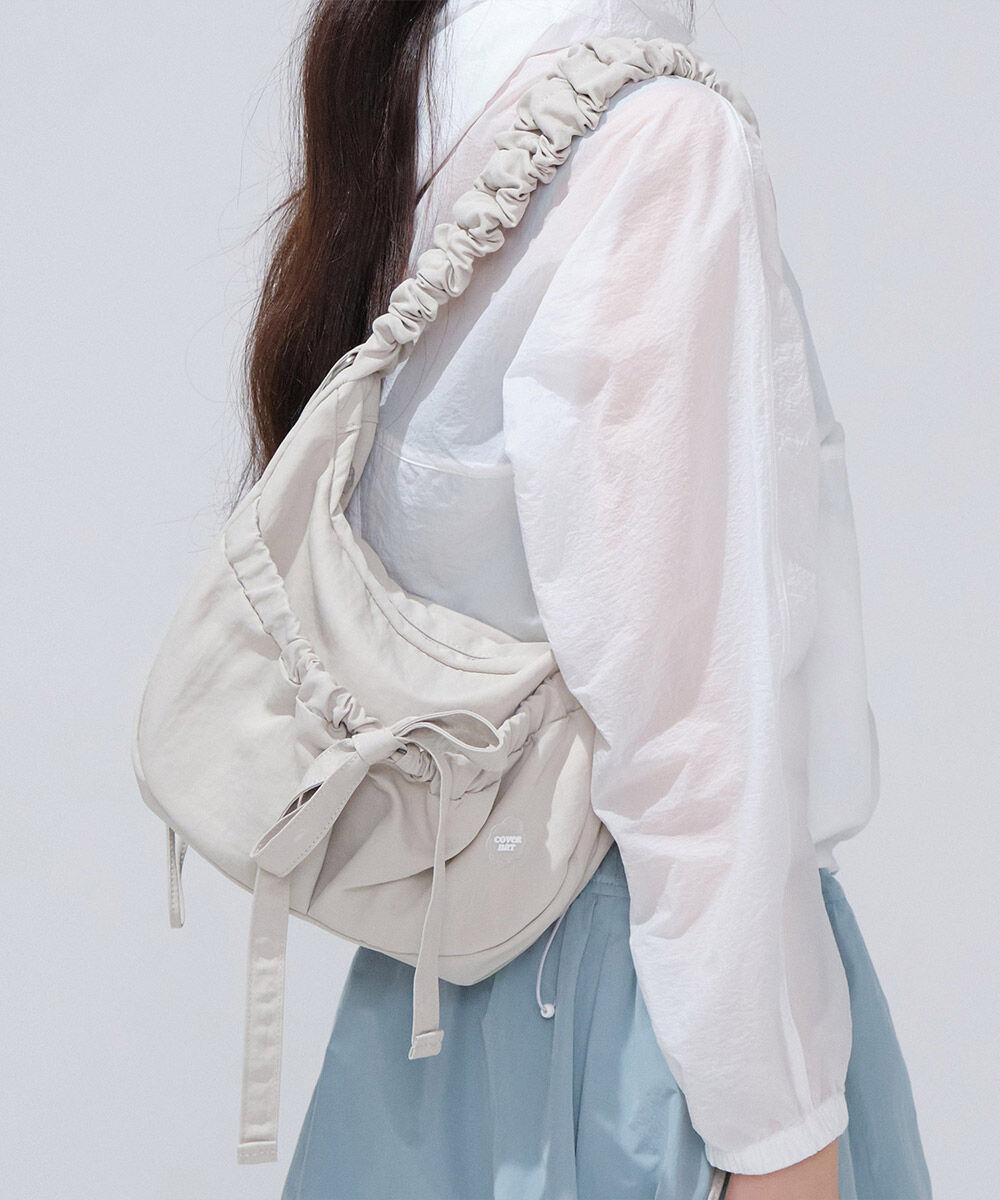 Clover Heart Shirring Medium Nylon Hobo Bag