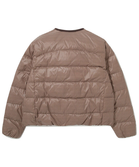 WOMEN COVER LIGHT  CHECK PRINTED COLLARLESS DOWN JUMPER