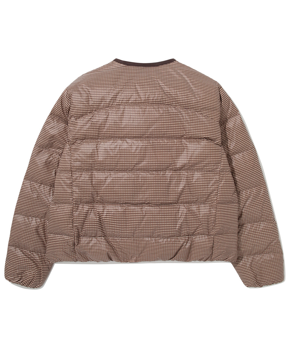 WOMEN COVER LIGHT  CHECK PRINTED COLLARLESS DOWN JUMPER