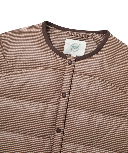 WOMEN COVER LIGHT  CHECK PRINTED COLLARLESS DOWN JUMPER