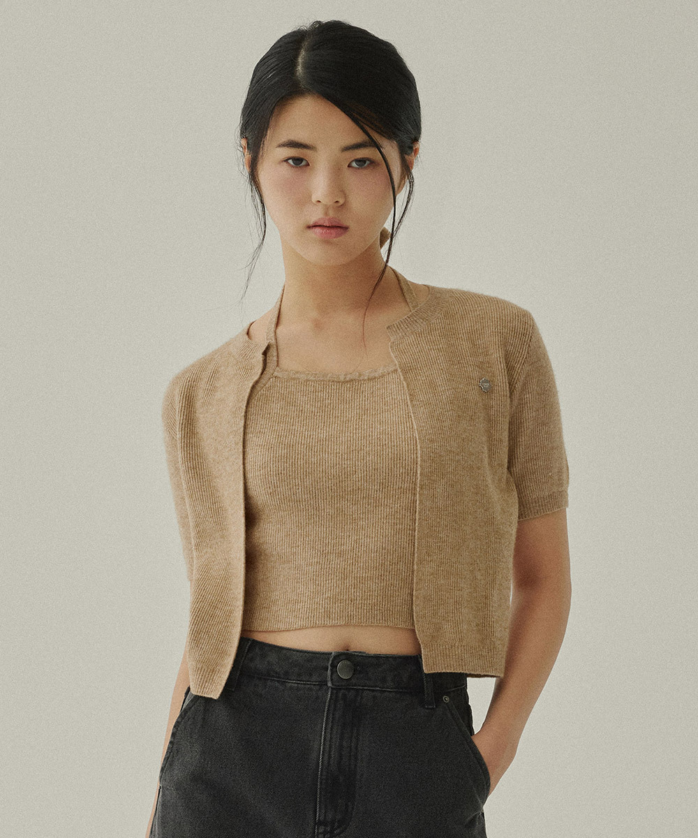 WOMEN HALTER-NECK CROP HALF SLEEVE KNIT