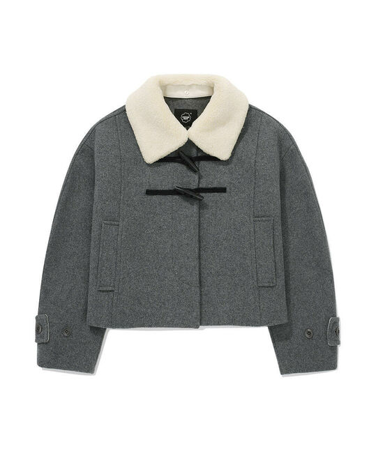 WOMEN CROP SHEARLING COLLAR DUFFLE COAT