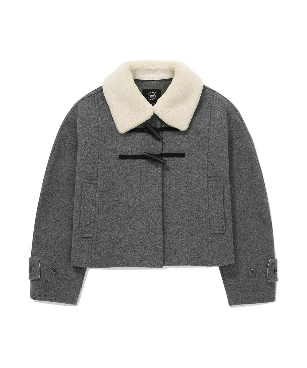 WOMEN CROP SHEARLING COLLAR DUFFLE COAT