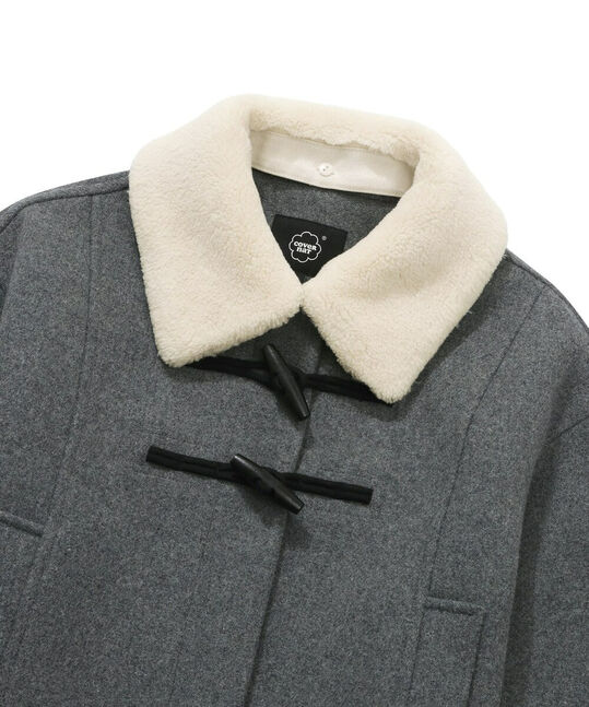 WOMEN CROP SHEARLING COLLAR DUFFLE COAT