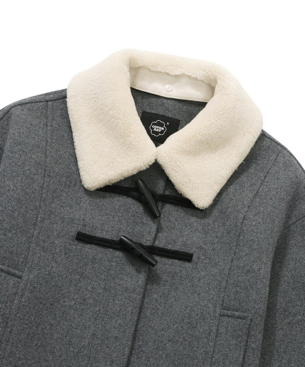 WOMEN CROP SHEARLING COLLAR DUFFLE COAT