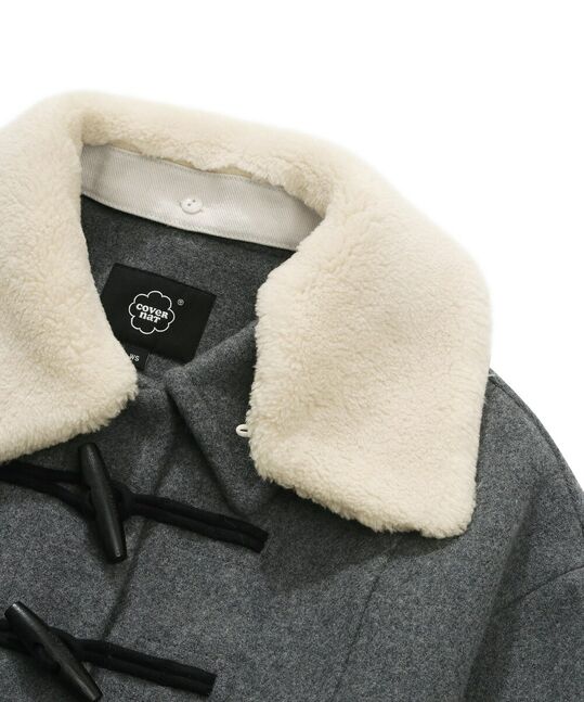 WOMEN CROP SHEARLING COLLAR DUFFLE COAT