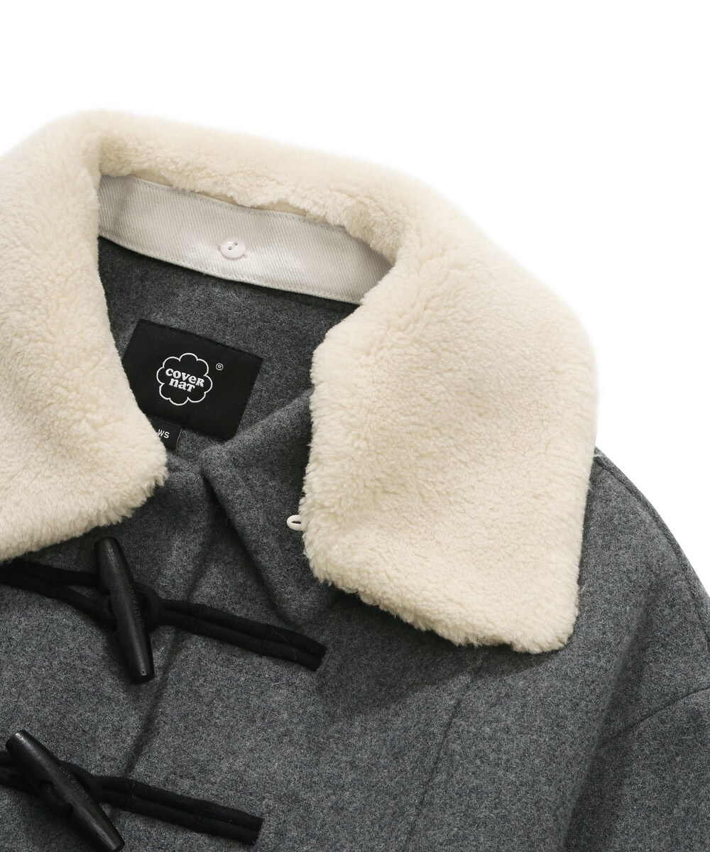 WOMEN CROP SHEARLING COLLAR DUFFLE COAT