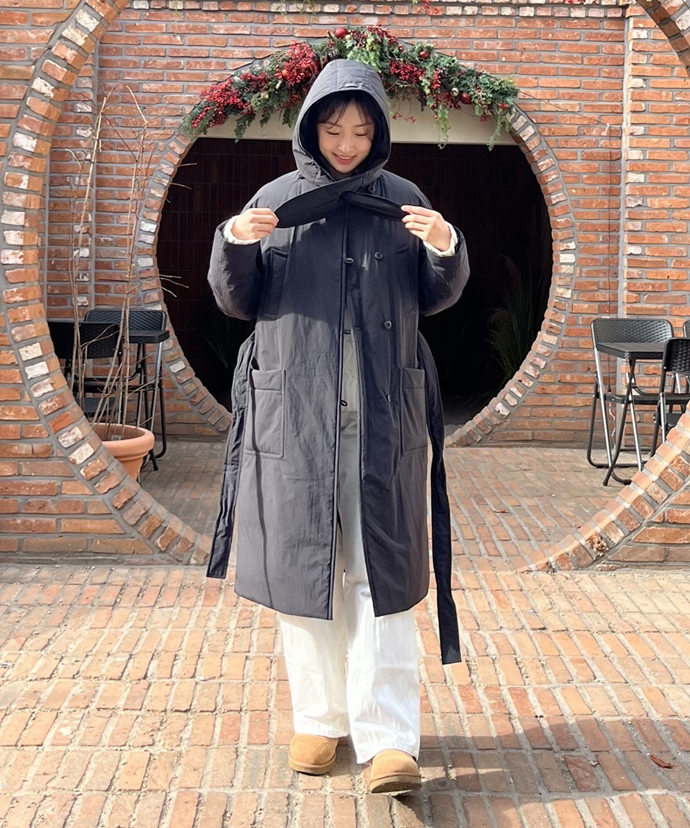 WOMEN HOODIED SCARF LONG DOWN COAT
