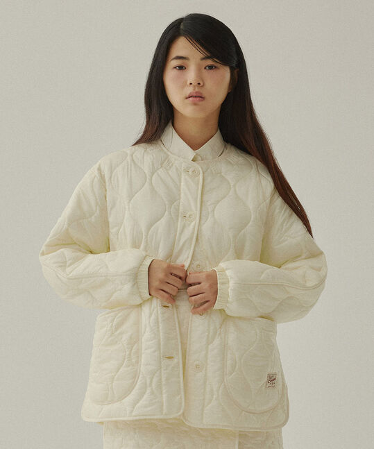 WOMEN COLLARLESS QUILTING JACKET