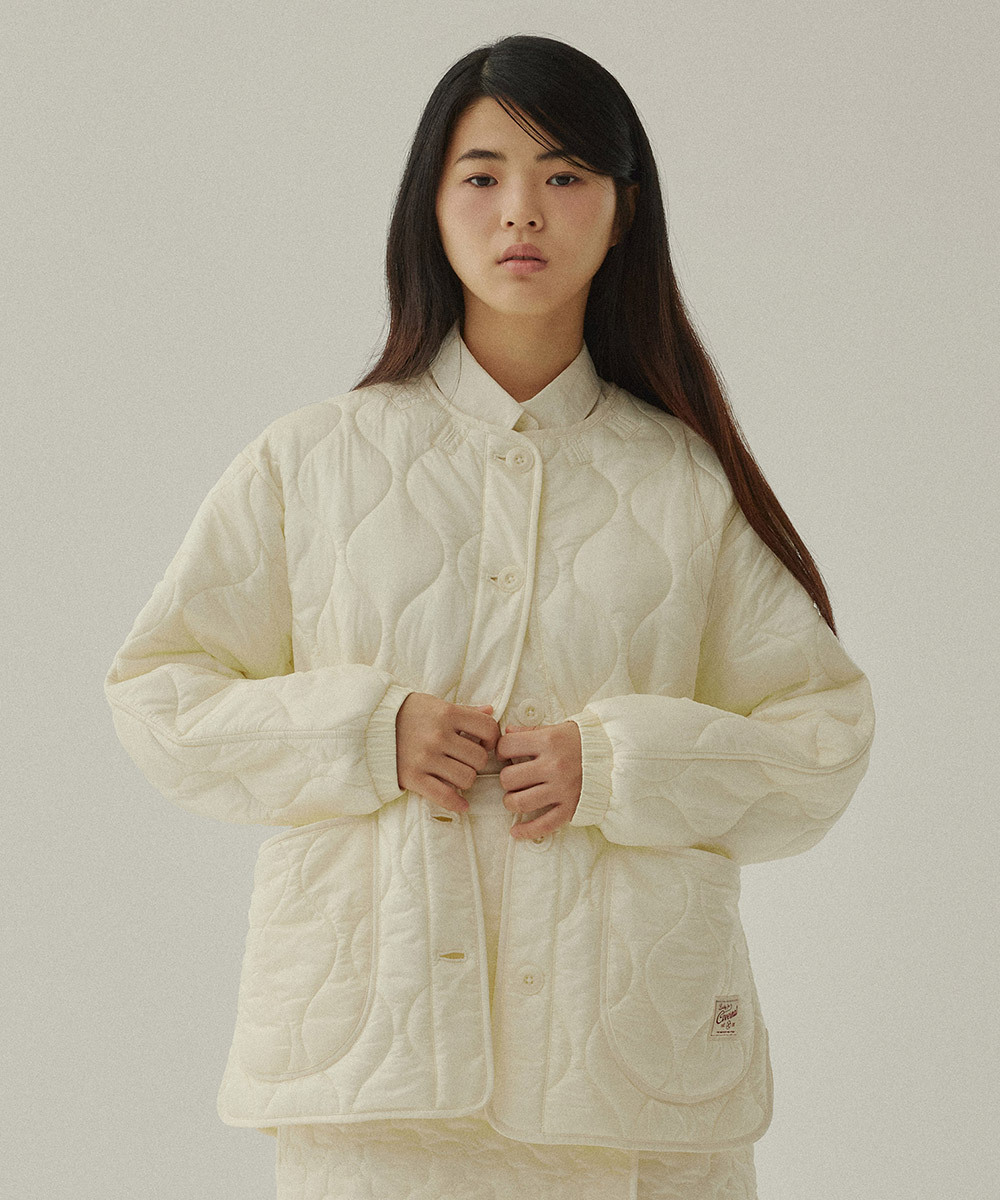 WOMEN COLLARLESS QUILTING JACKET