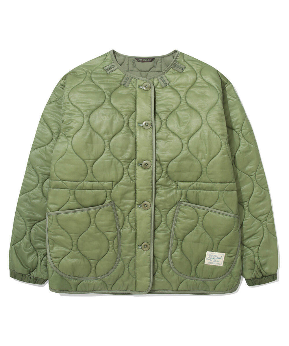 WOMEN COLLARLESS QUILTING JACKET