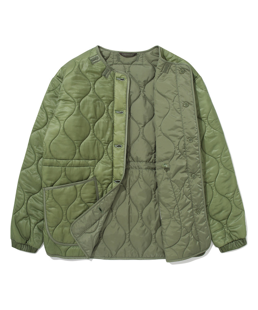 WOMEN COLLARLESS QUILTING JACKET
