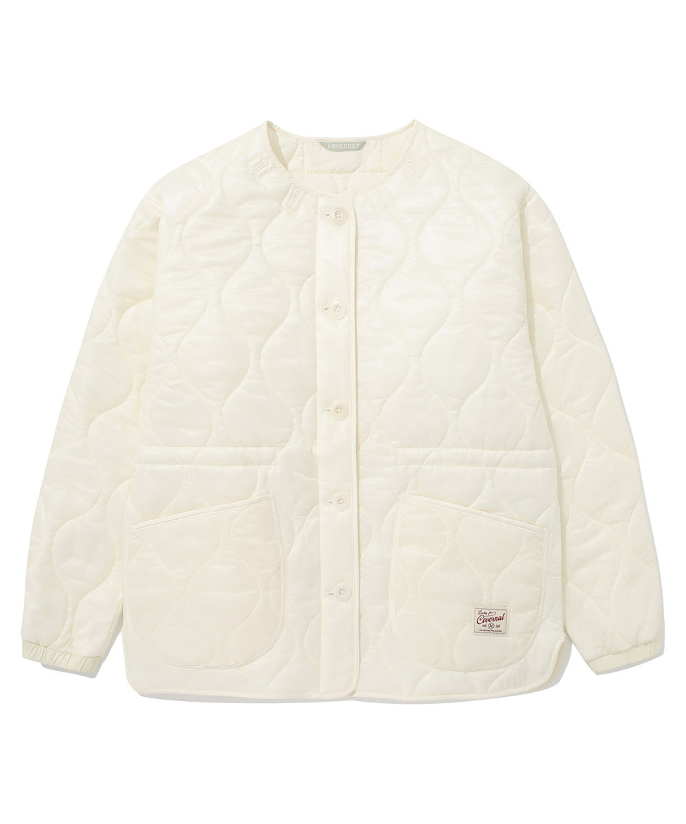 WOMEN COLLARLESS QUILTING JACKET