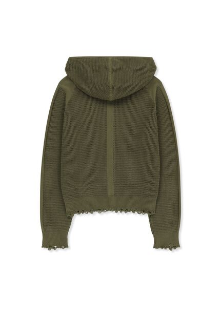 WAFFLE TEXTURE HOODY KNIT ZIP UP