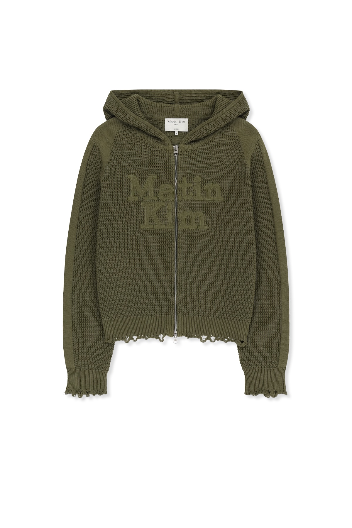 WAFFLE TEXTURE HOODY KNIT ZIP UP