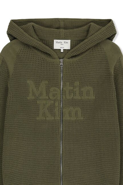 WAFFLE TEXTURE HOODY KNIT ZIP UP