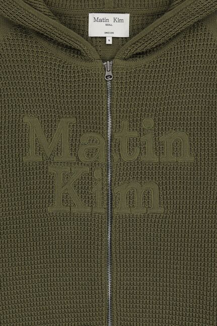 WAFFLE TEXTURE HOODY KNIT ZIP UP