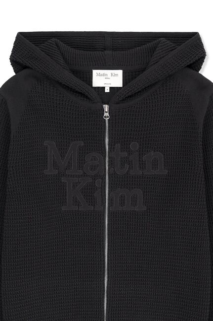WAFFLE TEXTURE HOODY KNIT ZIP UP