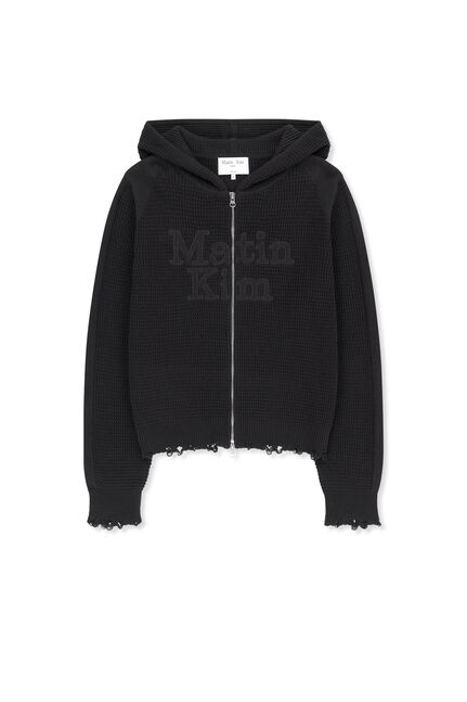 WAFFLE TEXTURE HOODY KNIT ZIP UP