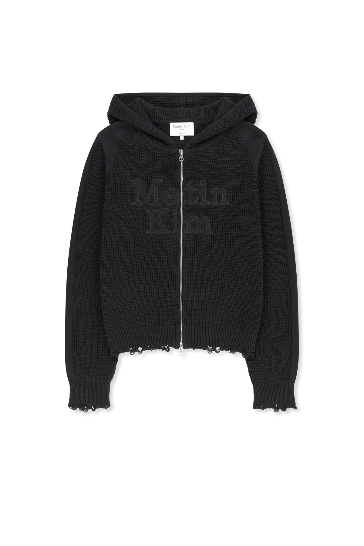 WAFFLE TEXTURE HOODY KNIT ZIP UP