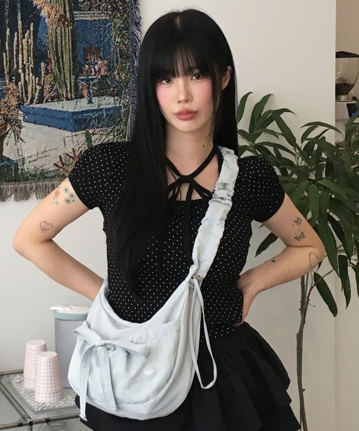 WOMEN CLOVER HEART MEDIUM NYLON HOBO BAG