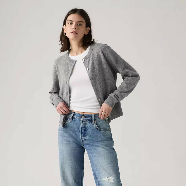SUPER SOFT CREWNECK CARDI DARK HEATHER