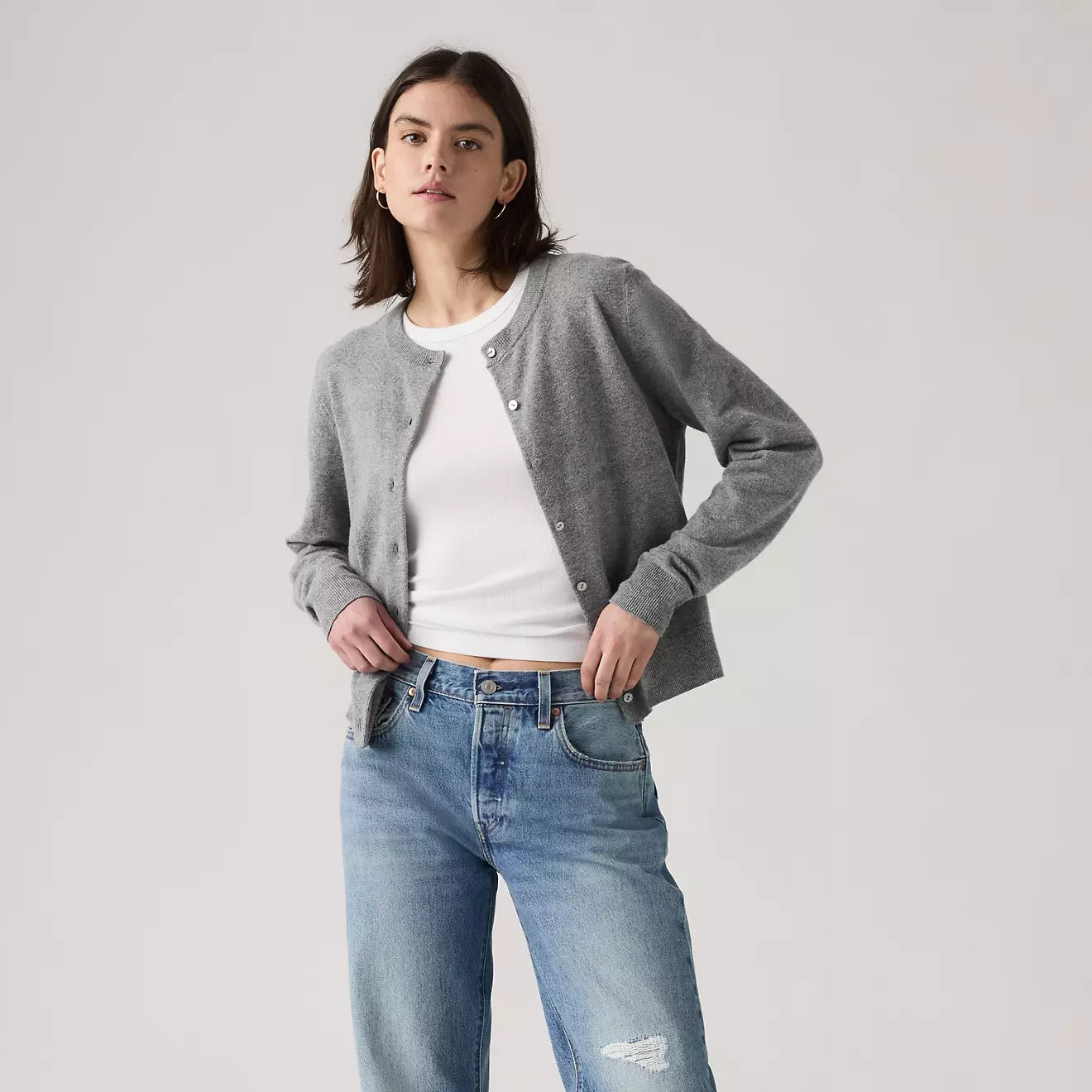 SUPER SOFT CREWNECK CARDI DARK HEATHER