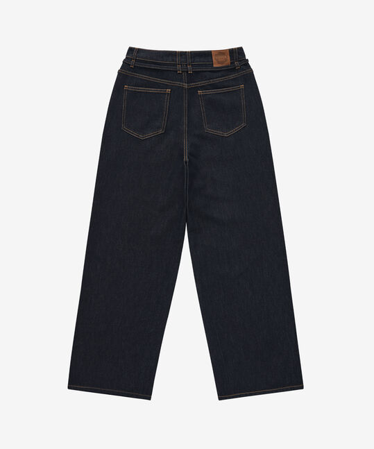 WOMEN BELTED WIDE DENIM PANTS