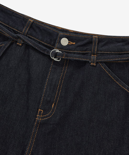 WOMEN BELTED WIDE DENIM PANTS