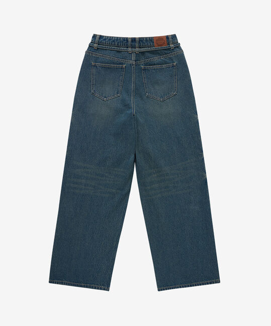 WOMEN BELTED WIDE DENIM PANTS