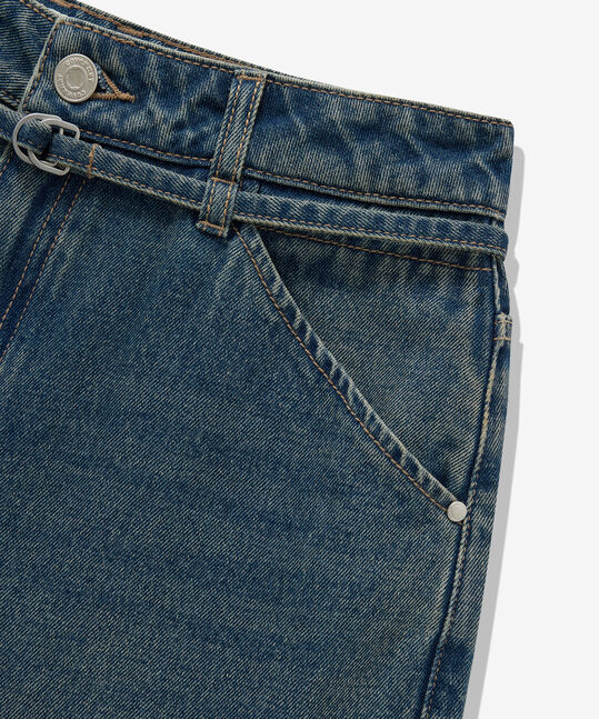 WOMEN BELTED WIDE DENIM PANTS