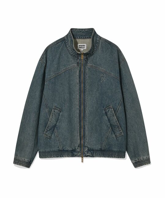 DENIM HIGH NECK FULL ZIP-UP