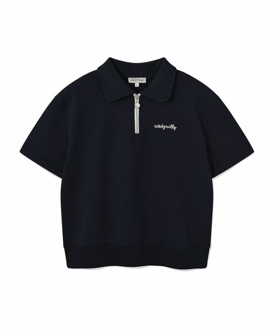 WOMEN'S TYPO LOGO COLLAR HALF ZIP-UP SHORT SLEEVE